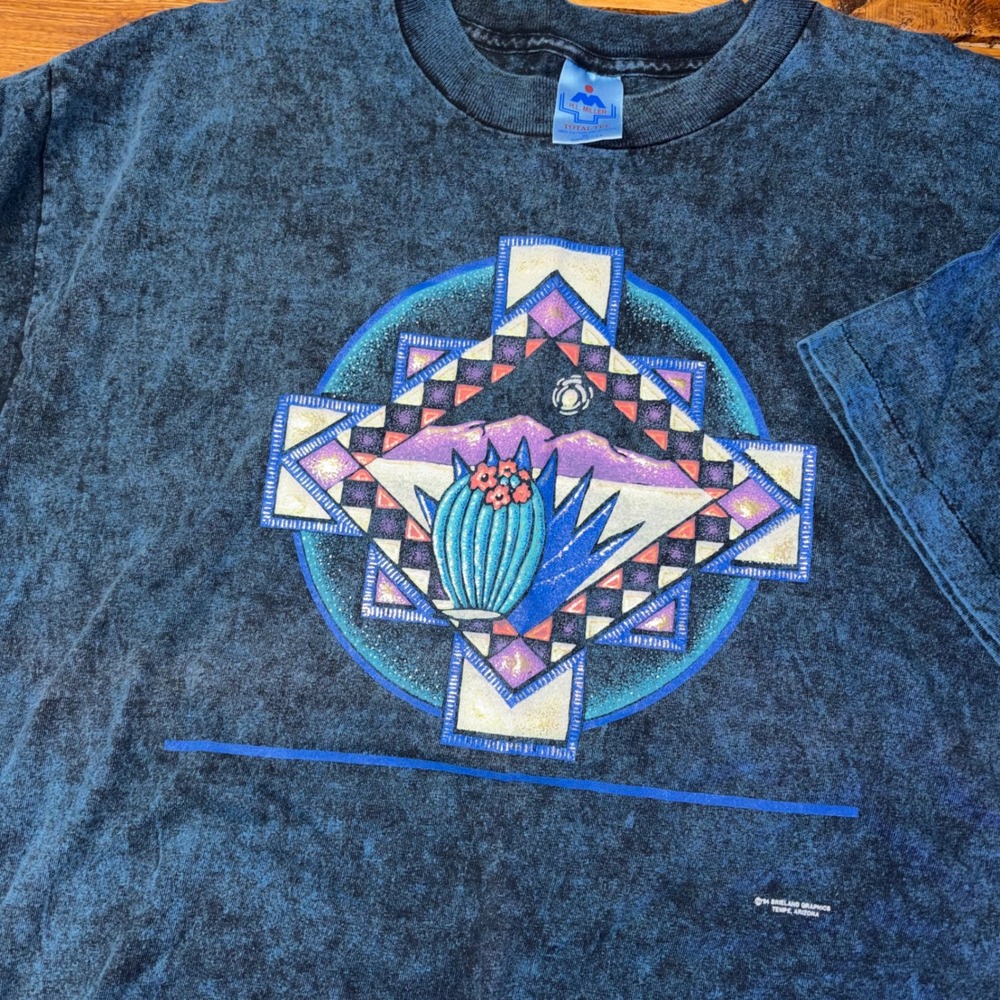 Vintage T-Shirt Men XL Blue 90s Southwest Cactus Acid Wash Single‎ Stitch Tempe